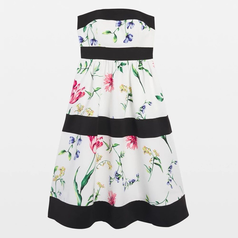 White House Black Market Floral Strapless Midi Dress